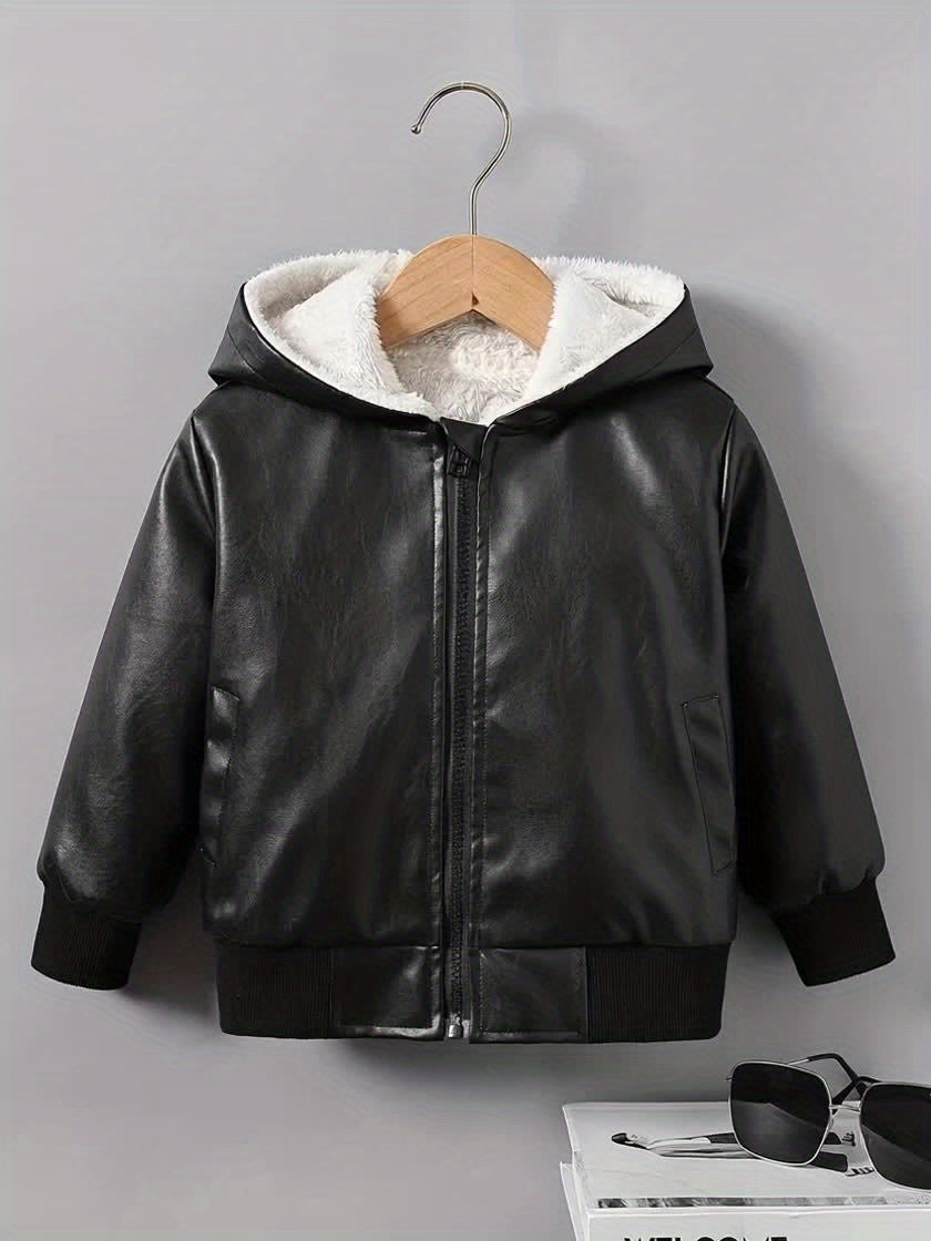 Boys Faux Leather Winter Jacket