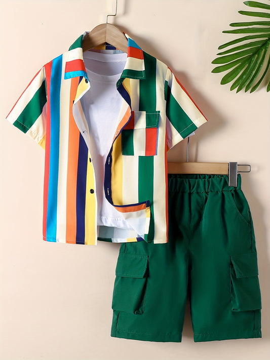 Boys Striped Shirt & Tailored Pocket Shorts Set