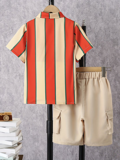 Boys Striped Shirt & Tailored Pocket Shorts Set
