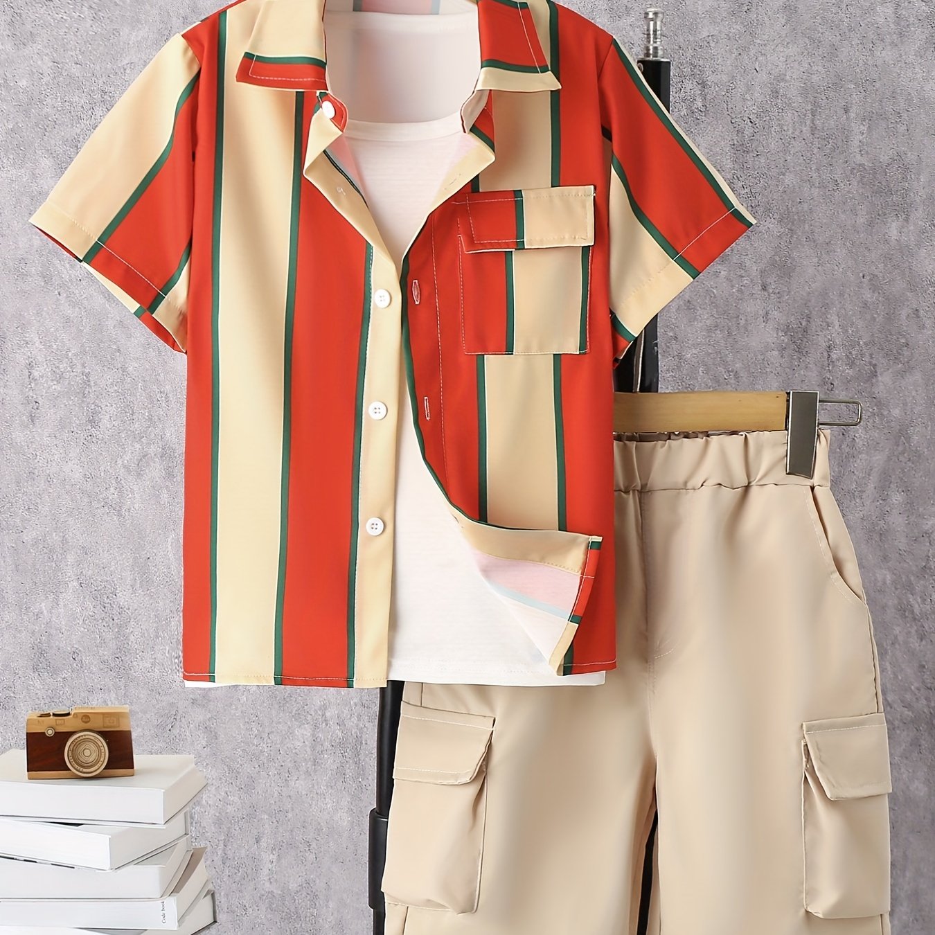 Boys Striped Shirt & Tailored Pocket Shorts Set