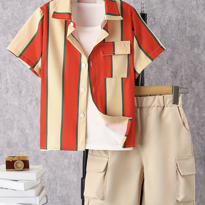Boys Striped Shirt & Tailored Pocket Shorts Set