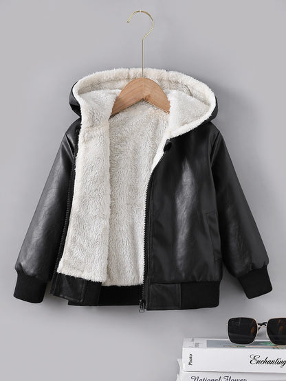 Boys Faux Leather Winter Jacket