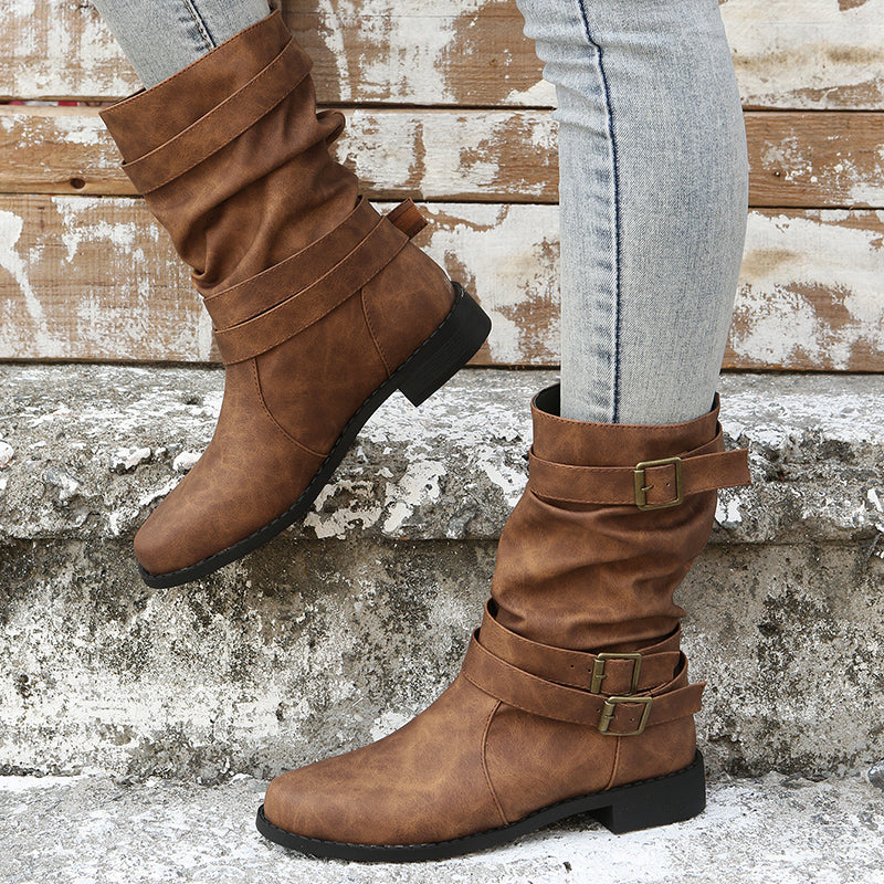 Chic Ruched Western Cowboy Boots