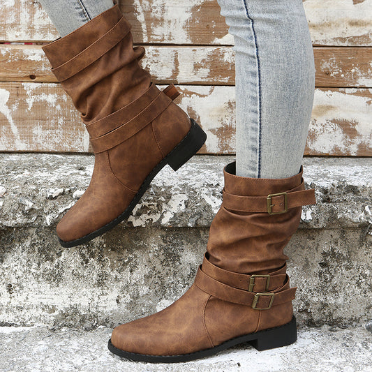 Chic Ruched Western Cowboy Boots