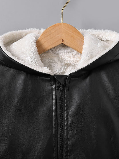 Boys Faux Leather Winter Jacket
