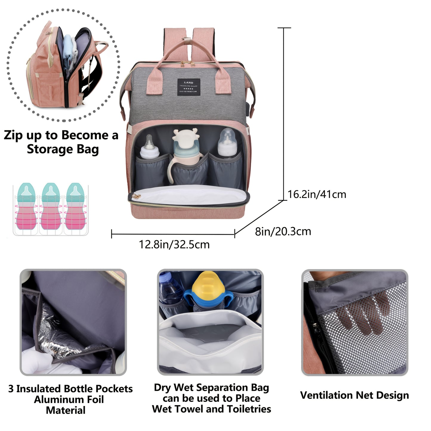 Lamroro Diaper Bag Backpack