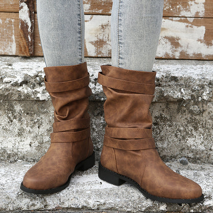 Chic Ruched Western Cowboy Boots