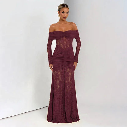 OUDINA Elegant Lace Patchwork One-Shoulder Dress