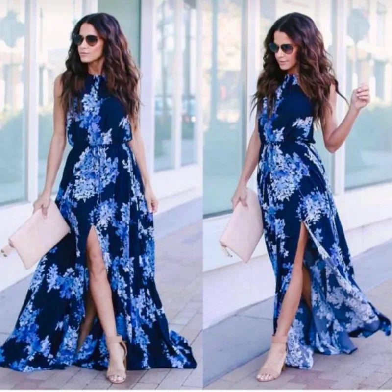 Street Style Printed Waist Maxi Dress