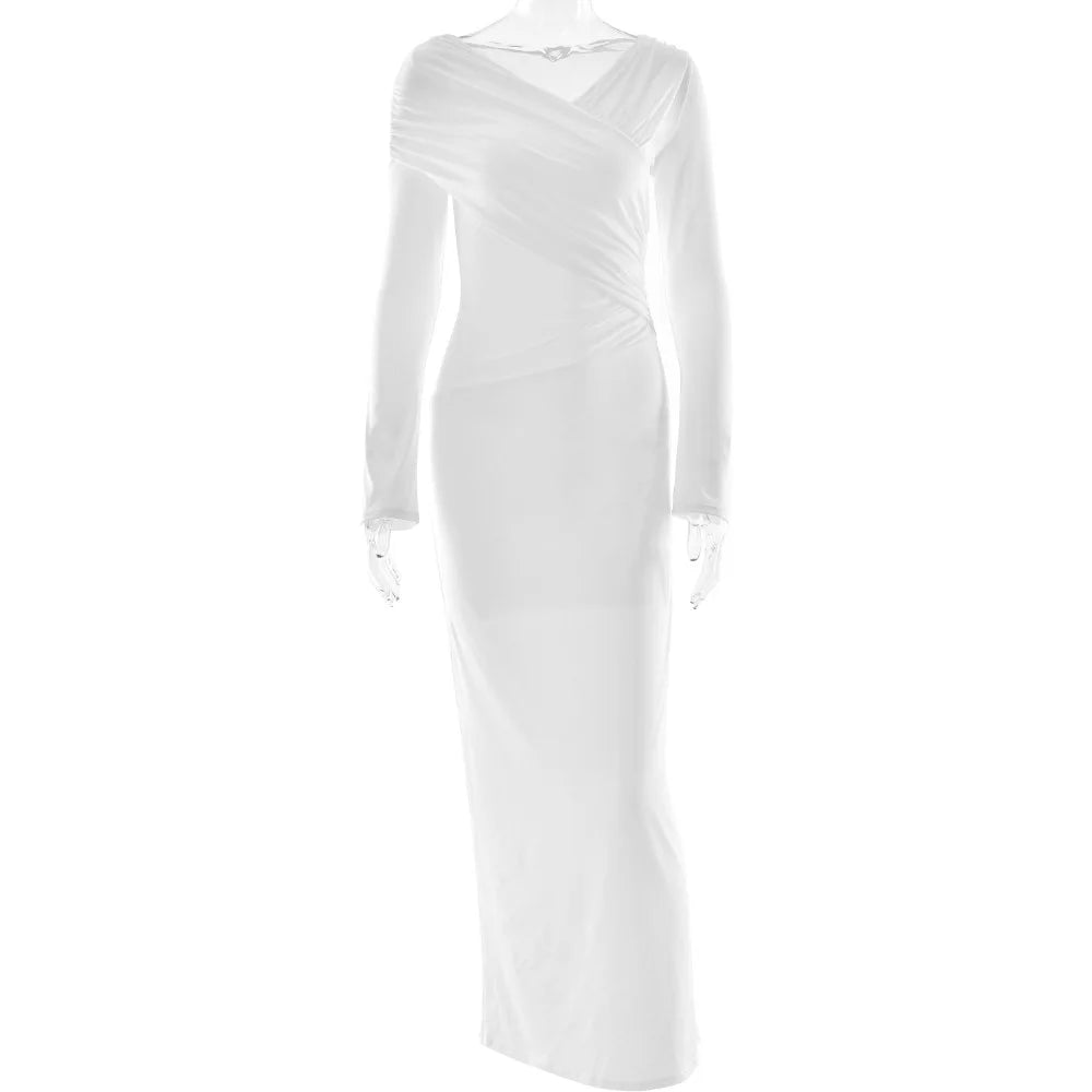 Trend Irregular Draped Ruched Maxi Dress