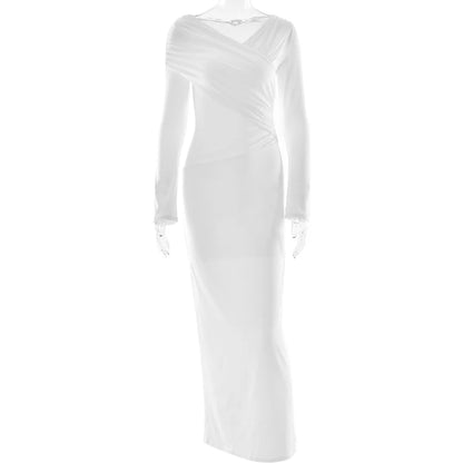 Trend Irregular Draped Ruched Maxi Dress