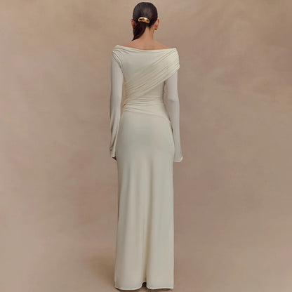 Trend Irregular Draped Ruched Maxi Dress