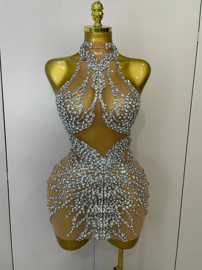 Sparkly Rhinestone Mesh Party Dress