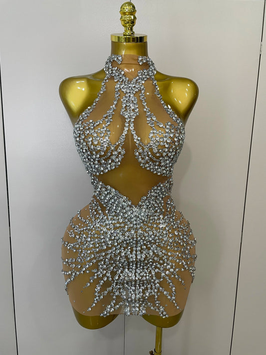Sparkly Rhinestone Mesh Party Dress
