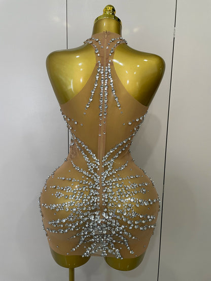 Sparkly Rhinestone Mesh Party Dress