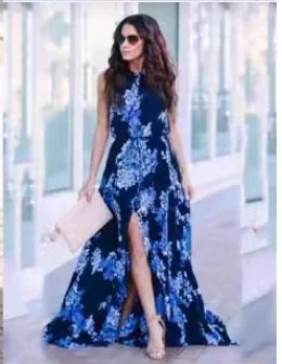 Street Style Printed Waist Maxi Dress