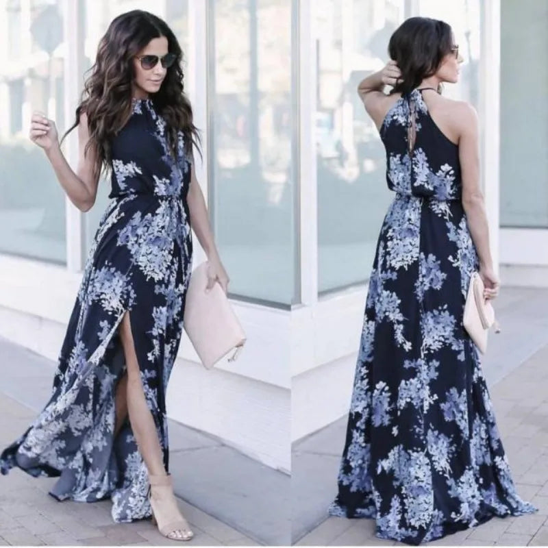 Street Style Printed Waist Maxi Dress