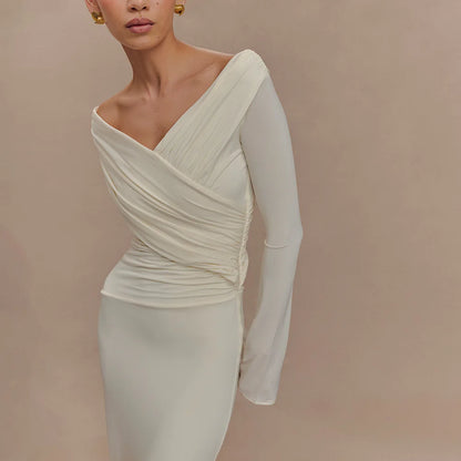 Trend Irregular Draped Ruched Maxi Dress