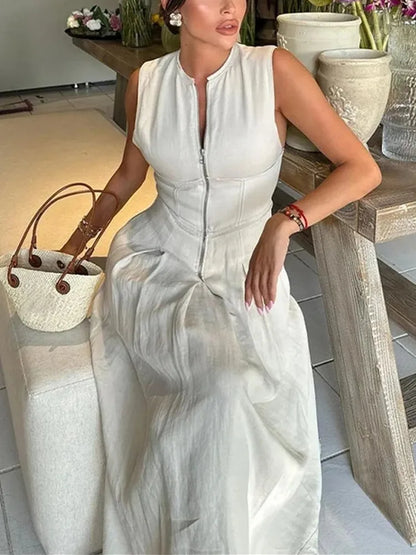 Refined Sleeveless Cocktail Midi Dress