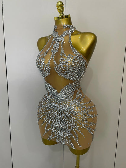 Sparkly Rhinestone Mesh Party Dress