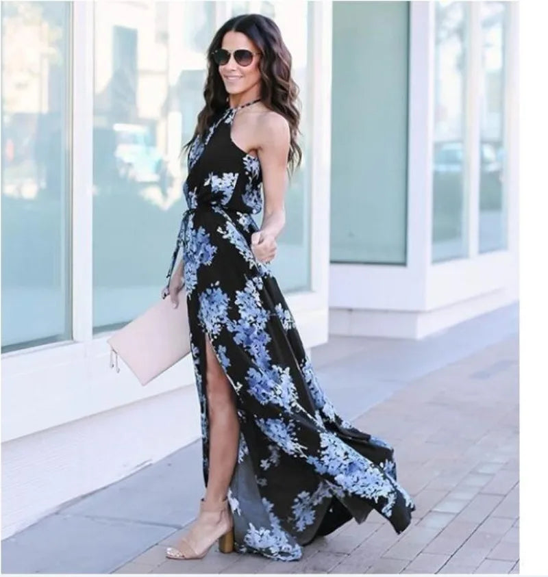 Street Style Printed Waist Maxi Dress