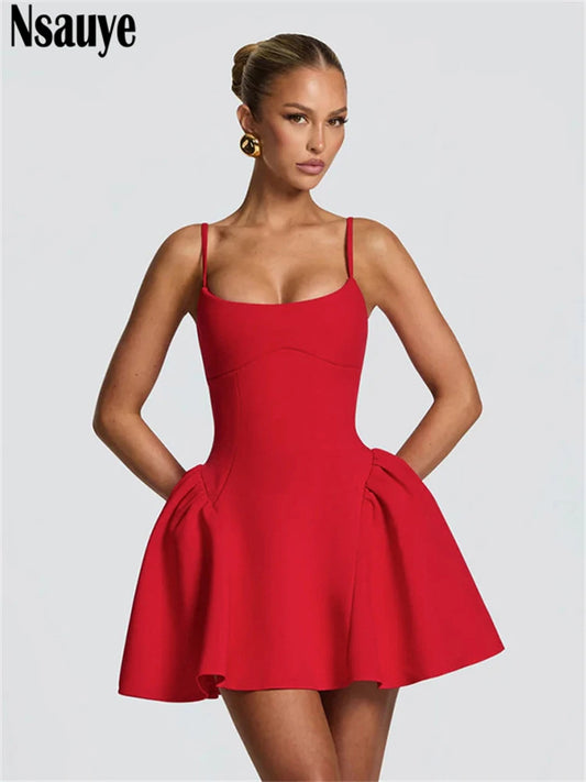 Elegant Red Sleeveless Mini Dress