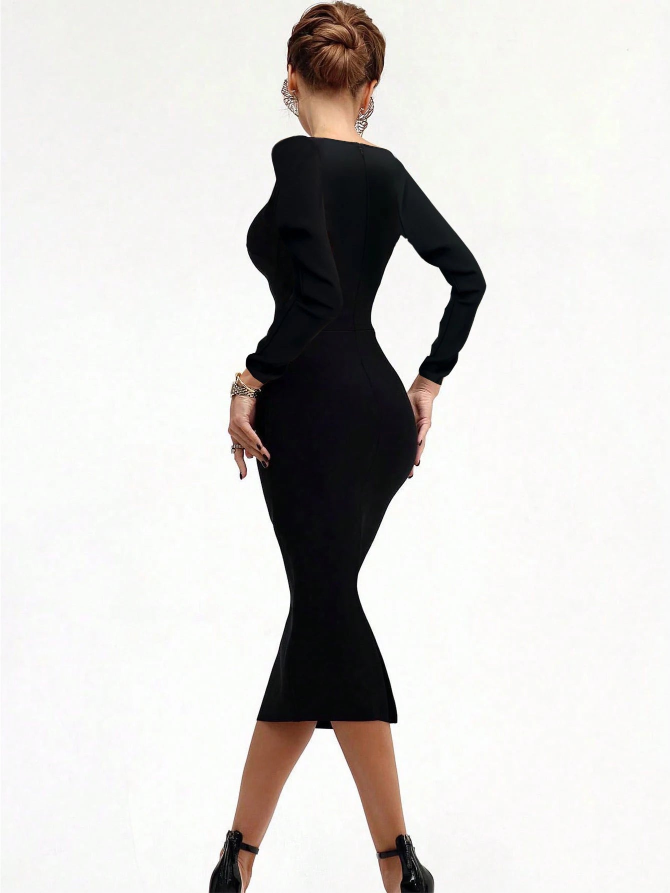Elegant Black Midi Dress for Weddings & Parties