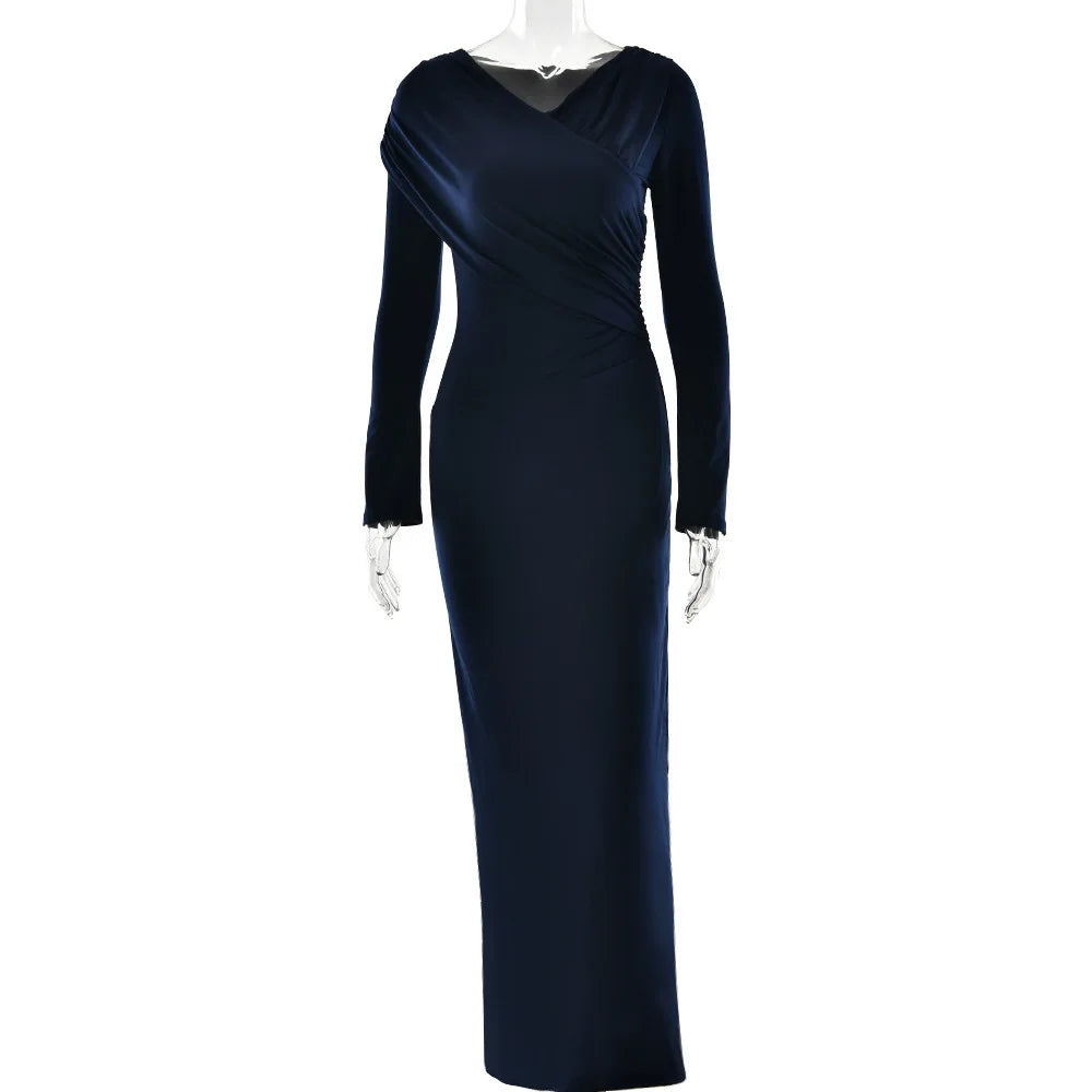 Trend Irregular Draped Ruched Maxi Dress