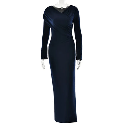 Trend Irregular Draped Ruched Maxi Dress