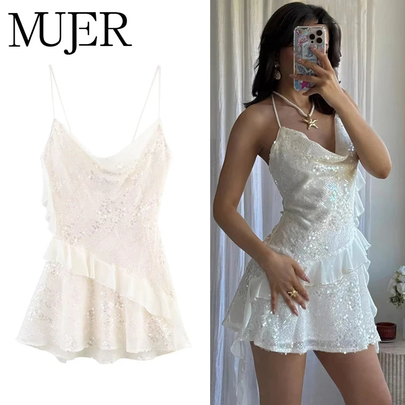 MUJER 2025 Sequin Mini Slip Dress for Women