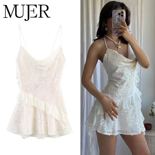 MUJER 2025 Sequin Mini Slip Dress for Women