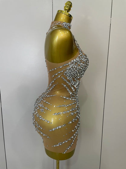 Sparkly Rhinestone Mesh Party Dress