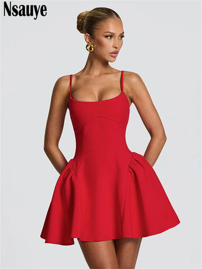 Elegant Red Sleeveless Mini Dress