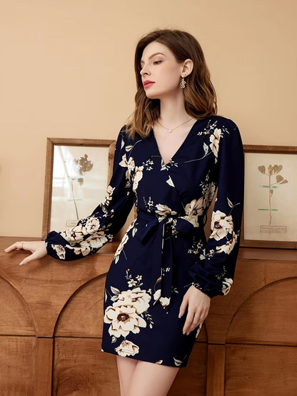 Floral V-Neck Belted Dress