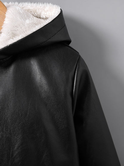 Boys Faux Leather Winter Jacket