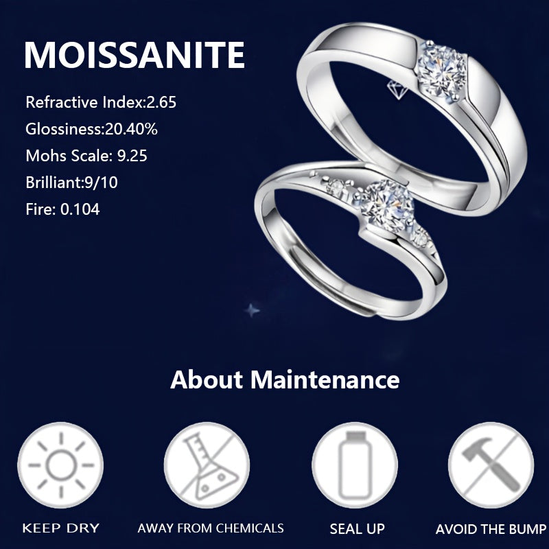 925 Silver Moissanite Couple Ring