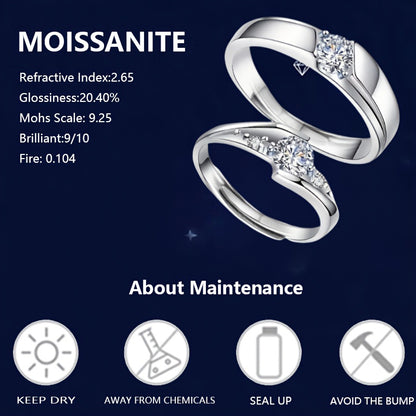 925 Silver Moissanite Couple Ring