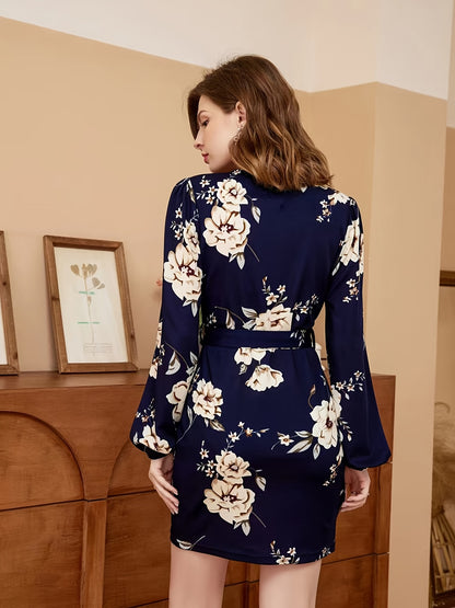 Floral V-Neck Belted Dress