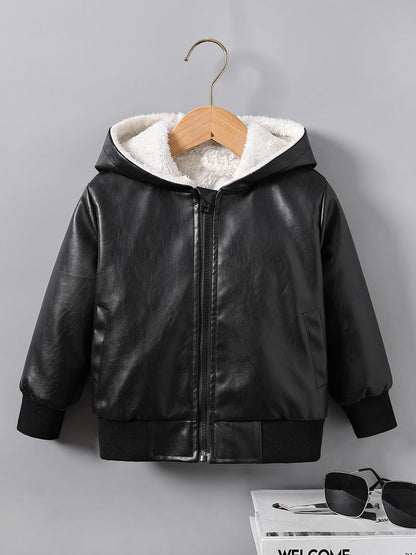 Boys Faux Leather Winter Jacket