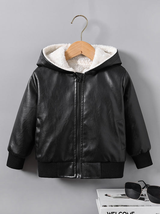 Boys Faux Leather Winter Jacket